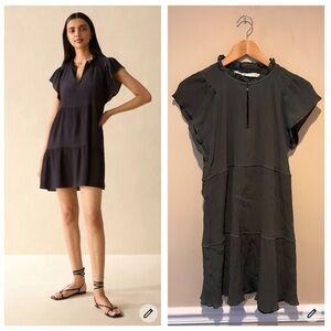 Marie Oliver Silk Ruffle Keyhole Mini Dress Olive Gray Size M